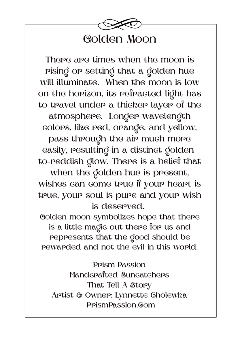 A text-based art print titled 'Golden Moon' with a poem about moonlight and reflection, presented in a black serif font inside a thin black rectangular border on a white background.