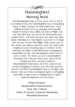 A printed poster or card with a black border and a block of text titled 'Hummingbird Strong Soul' on a white background. The text describes the qualities and characteristics of a hummingbird, with the brand name Prism Passion and website PrismPassion.