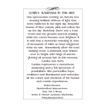 A square white card or print with a black border and decorative serif text reading “LUMINA - RADIANCE IN THE SKY,” followed by a paragraph of descriptive text and a smaller line of text at the bottom.