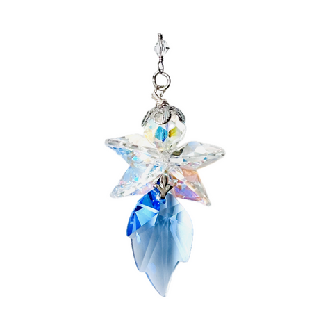 Unique handmade Fairy suncatcher made of rare blue and aurora borealis Swarovski crystals name Iris. She comes with magic al story card and ready to gift or open in git box. 