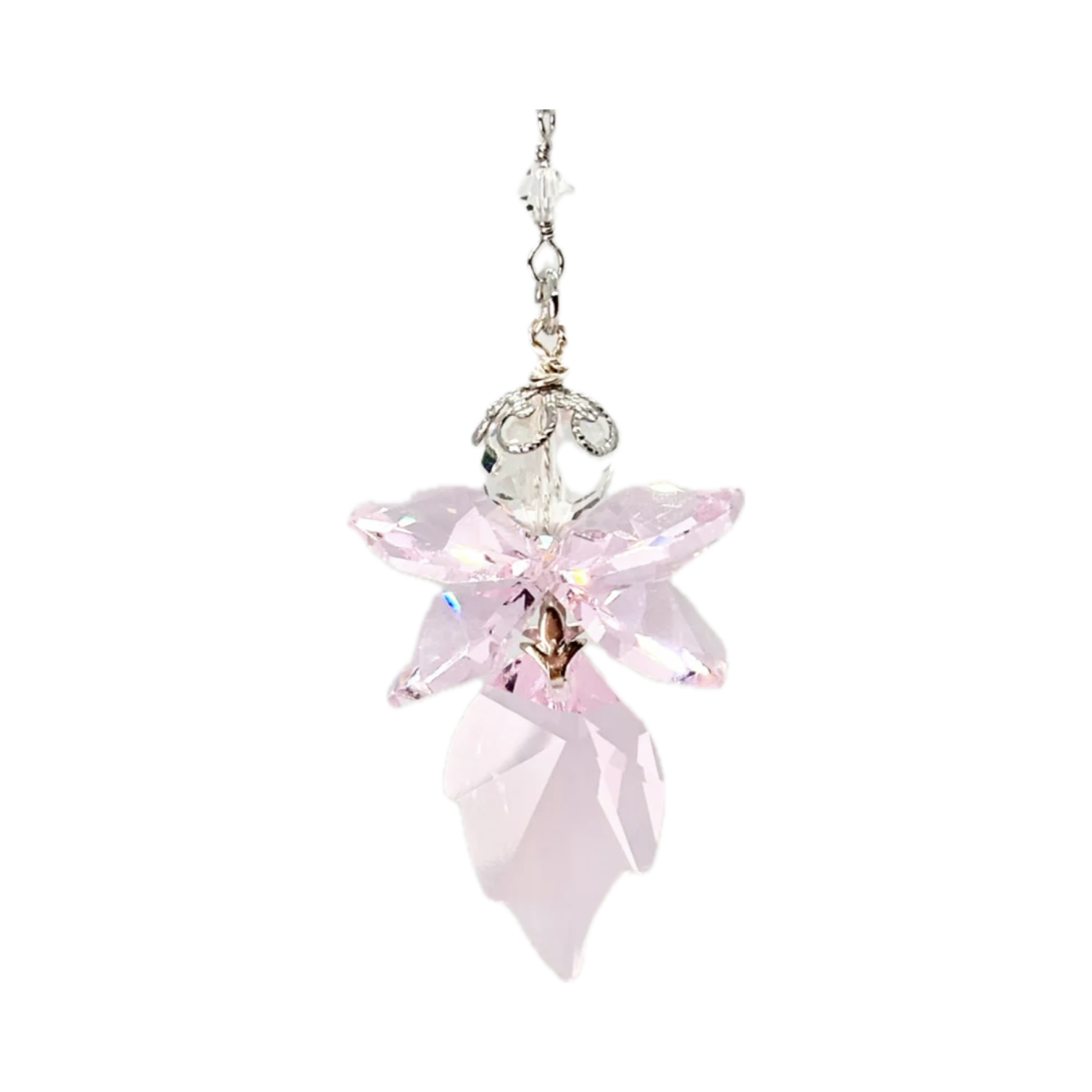 Unique handmade Fairy suncatcher made of rare pink Swarovski crystals name PIP. She comes with magical story card and packaged as gift.