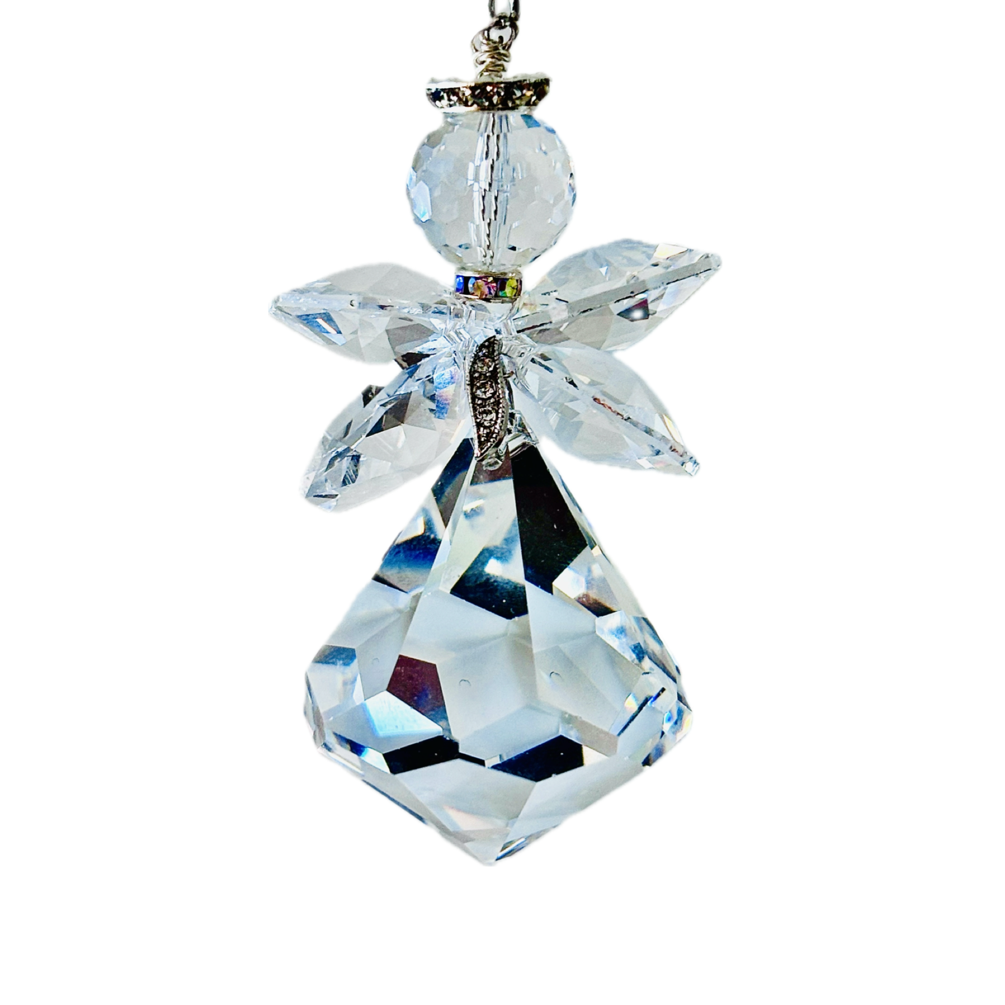 Unique handcrafted Angel suncatcher made from rare Swarovski crystals named Suriel. She comes with magical story card and packaged as gift.