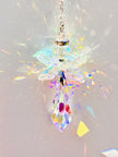 Handmade angel suncatcher glowing as the sun hits it creating a rainbow of colors.