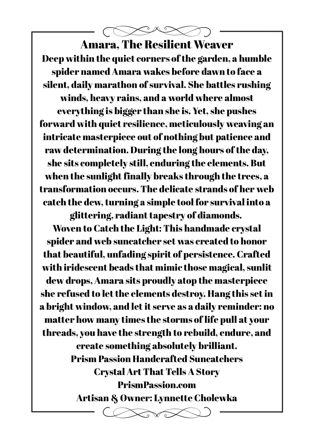 A close-up view of the printed luxury story card titled 