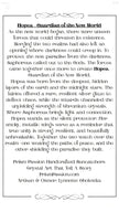 The printed Hopea Guardian of the New World original story card from Prism Passion detailing the protective fantasy lore of the handcrafted Swarovski crystal angel.