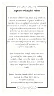 Printed story card insert for Neptune’s Octagon Prism crystal suncatcher by Prism Passion, featuring a decorative black border and an inspirational background story about a German monument.